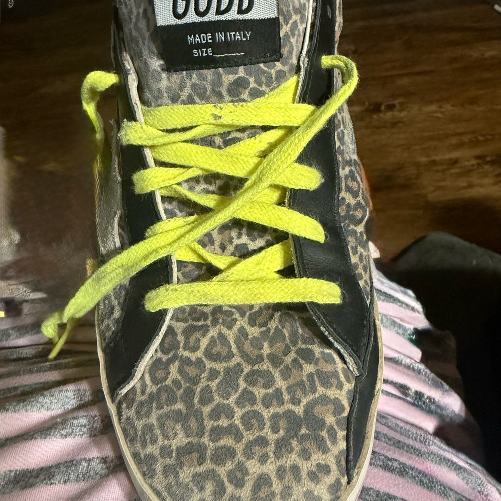 Golden Goose Leopard Print Sneakers with Neon Accents